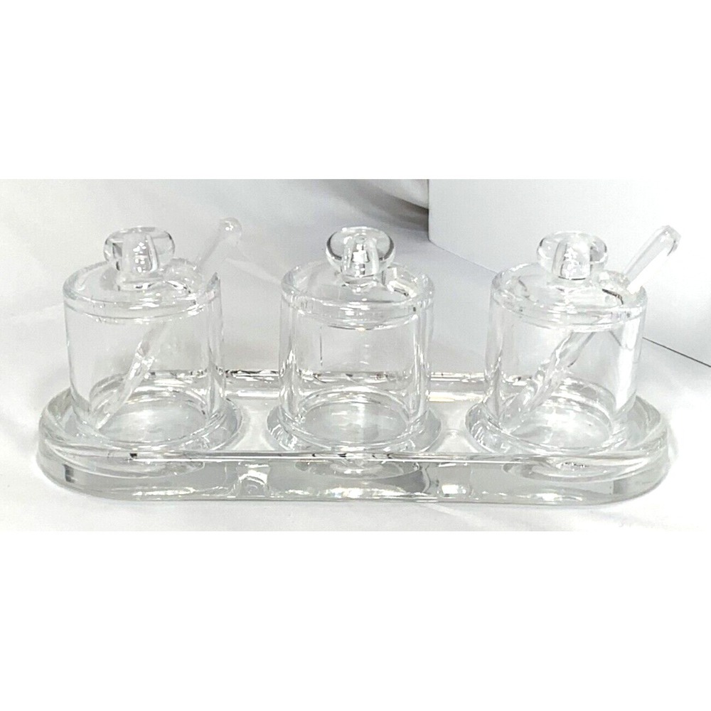 Clear Acrylic‎ Condiment Sauce Jars Serveware Party Buffet VNTG Missing 1 spoon